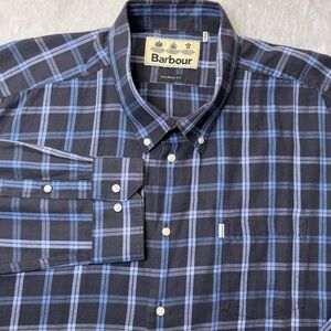 Barbour Keenan Cotton‎ Wool Buttondown Shirt Men XXL Windowpane Plaid Brushed